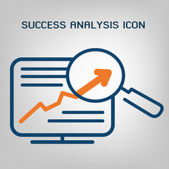 Flat line site analysis icon. SEO (search engine optimization) scan. Chart, financial statistics, market analysis concept. Laconic blue and orange lines on gray background. Isolated vector object
