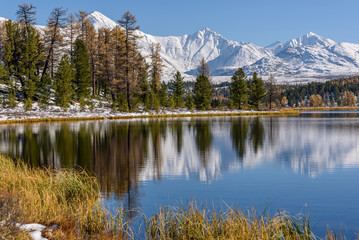lake mountains reflection snow autumn © Iri_sha