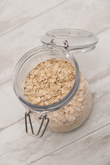 dry oats in a glass can