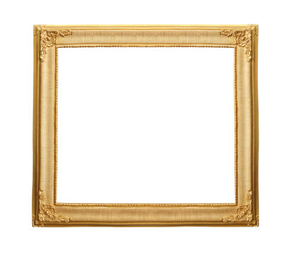 Gold wooden vintage frame isolated on white background.