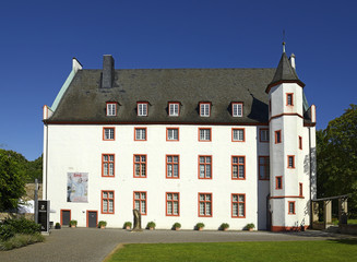 The German mansion, Ludwig Museum. Koblenz is old town at the confluence Rhine and Moselle River....