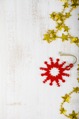 Christmas ornaments on the wooden background