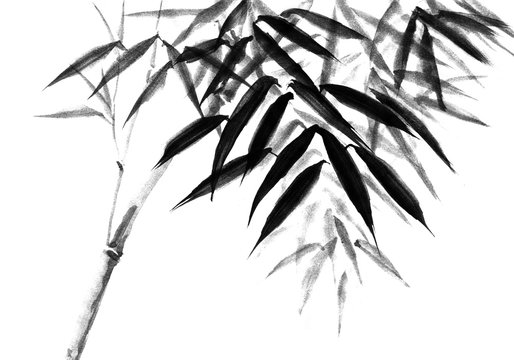 Background with bamboo stems. Ink sketch
