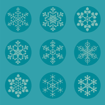 Snowflake icon set. Vintage outline version