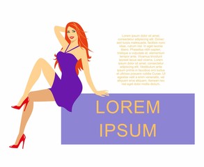 sitting beautiful girl with red hair with space for your text