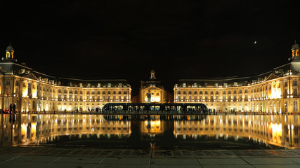 Fototapeta na wymiar Square Bourse or Royal, Palace Bourse and Hotel des Fermes, Mirror of water Burdeaux (France)