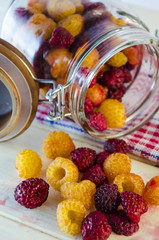 fresh raspberries on the table