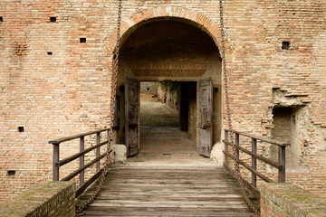 Fototapeta na wymiar Detail of the famous castle of Imola in Italy