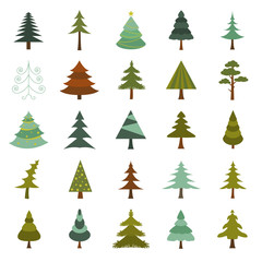 Christmas tree icon set. Flat design
