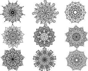 Vector Beautiful Handdrawn Mandala Set , Patterned Design Element