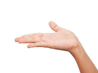 empty female hand on white background.