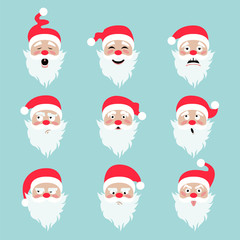 Santa Claus character. Emotions icon set. Merry Christmas