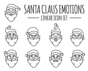 Santa Claus character. Emotions icon set. Merry Christmas. Linea