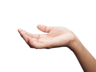 empty female hand on white background.