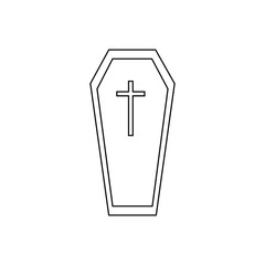 Halloween coffin icon. Outline illustration of coffin vector icon for web design