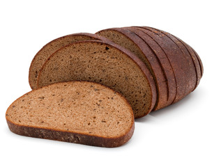 Fresh sliced rye bread loaf isolated on white background cutout