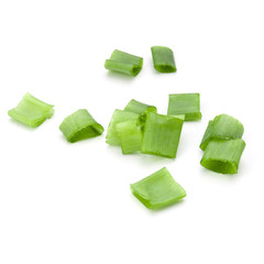 chopped spring onion or scallion isolated on white background cu
