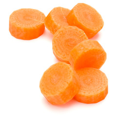 Chopped carrot slices isolated on white background cutout