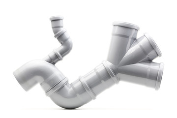 New gray drain pipe isolated on a white background