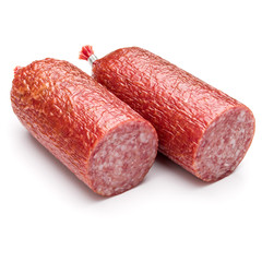 Salami smoked sausage piece isolated on white background cutout