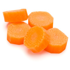 Chopped carrot slices isolated on white background cutout