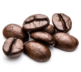 roasted coffee beans isolated in white background cutout