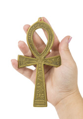 Life concept. Woman's hand holding egyptian symbol of life Ankh