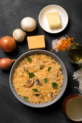 Risotto with mushrooms spices and parmesan cheese
