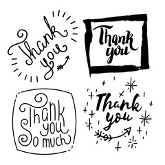 Thank you handwritten vector illustration, dark brush pen lettering