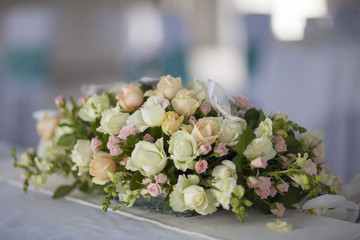 Beautiful pink, white and yellow  roses. Wedding
