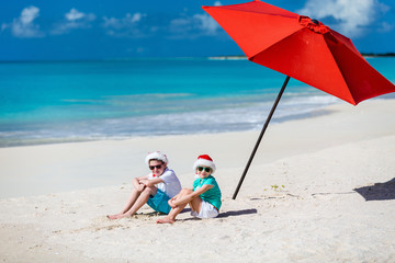 Kids at beach on Christmas