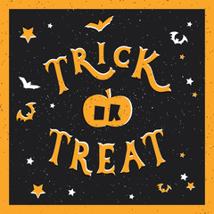 Trick or theat - vector handlettering poster. Halloween typography poster with bats.
