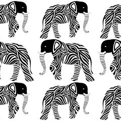 Abstract elephant seamless illustration. Monochrome elephant. Vector illustration