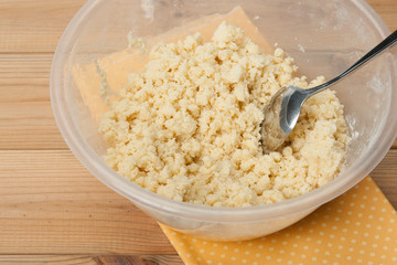 Raw Shortcrust Pastry In Bowl. Cooking Process.