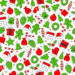 Christmas icon set seamless pattern