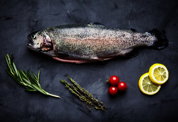 Raw trout, rosemary, tomatoes, lemon