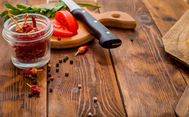 spices and herbs on a wooden table