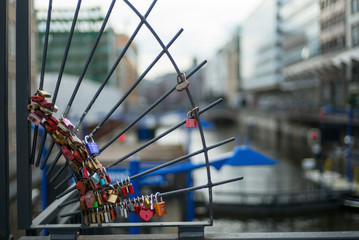 Fototapeta na wymiar Love padlock on a bridge in Hamburg.