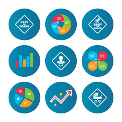 Baby on board icons. Infant caution signs.