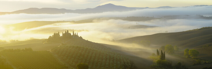 Beautiful, misty morning in the Tuscan valley val d'Orcia
