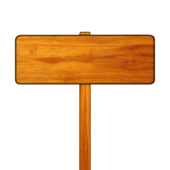 close up of an empty wooden sign on white background with clippi