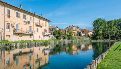 Fototapeta na wymiar Rieti, capital of Sabina historical region, view from Velino river, Lazio (Italy)