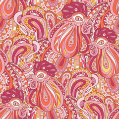 Seamless pattern of hand-painted roosters.The symbol of the Chinese new 2017. Zodiac Animals. 