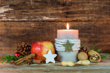 Weihnachtskarte Deko Advent Kerze Apfel Nüsse
