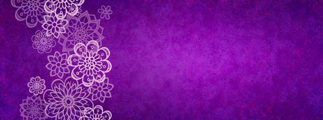 purple background with flower design elements, abstract floral border in pink and purple - 123152159
