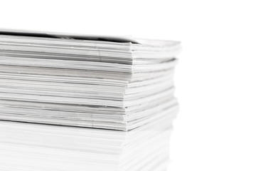 Magazines up close shot on white background
