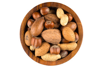 Mixed nuts in shells in a bowl