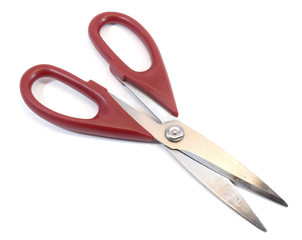 Kitchen shears with red plastic handle