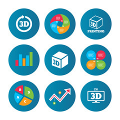 Fototapeta premium 3d technology icons. Printer, rotation arrow.