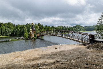 View of the Church of St. Andrew on the island on the lake Vuoks